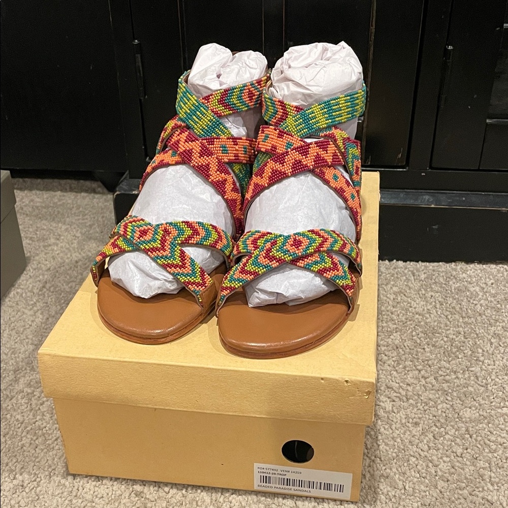 Laidback London Leather Beaded Paradise Sandals Size 39 (8-8.5)